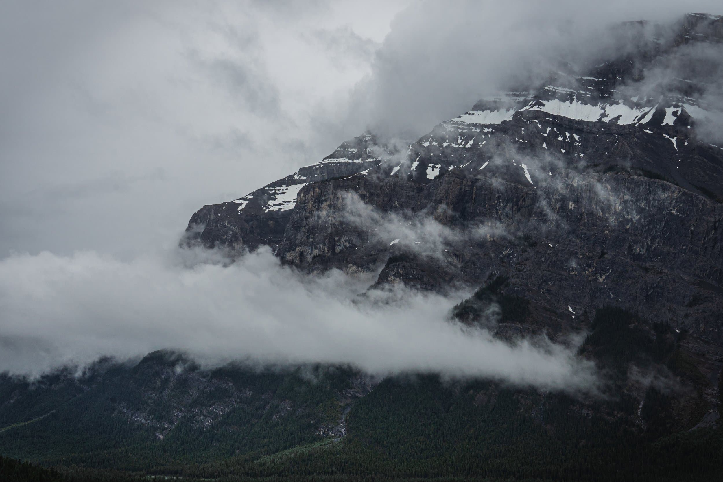 Mountain face in mist
